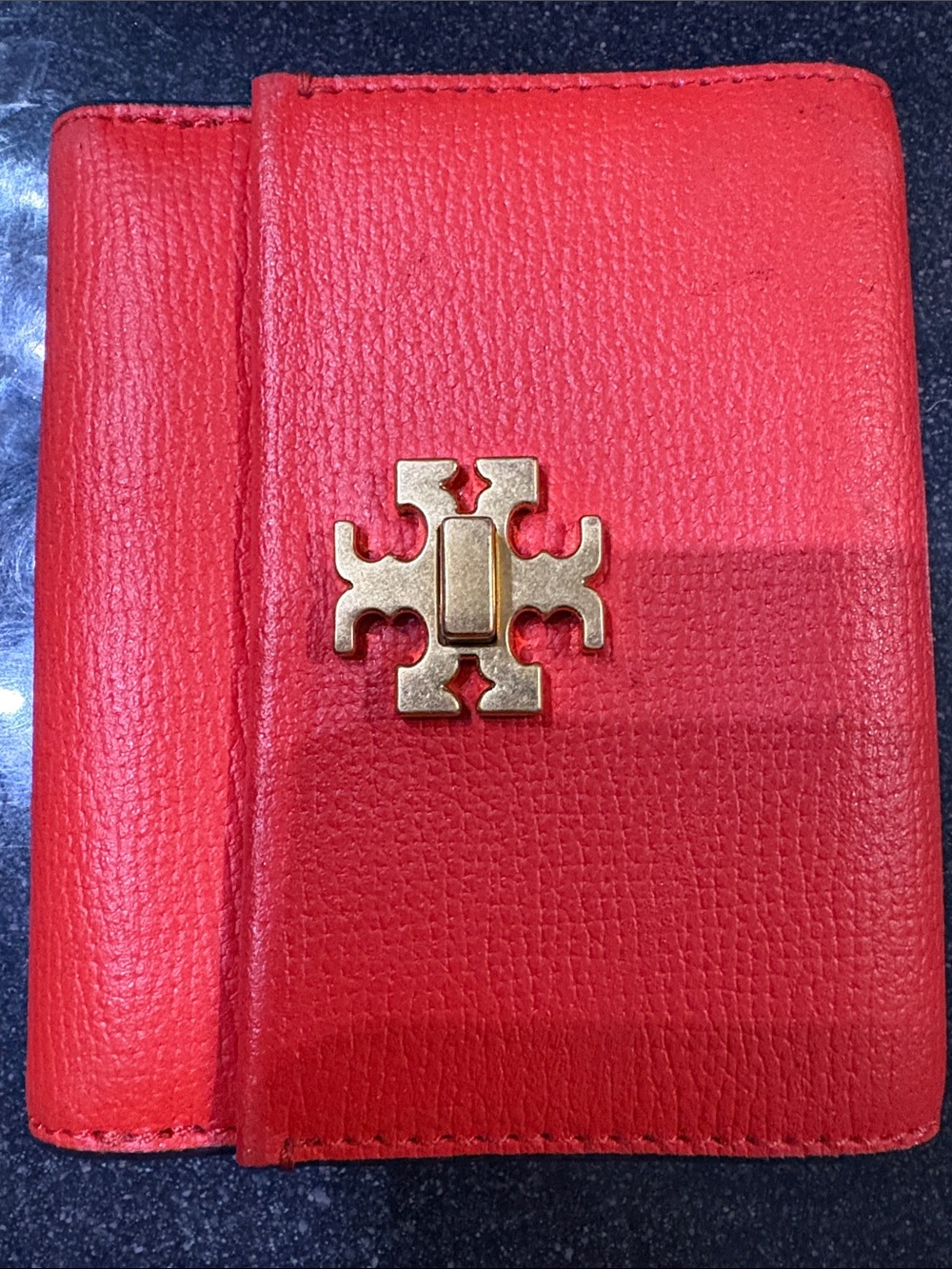 Tory Burch Red Leather Wallet with Gold Logo